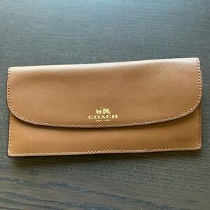 Coach Brown Leather Envelope Wallet with Gold Logo